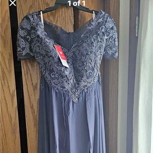 Elegant Lace Evening Gown in Blue